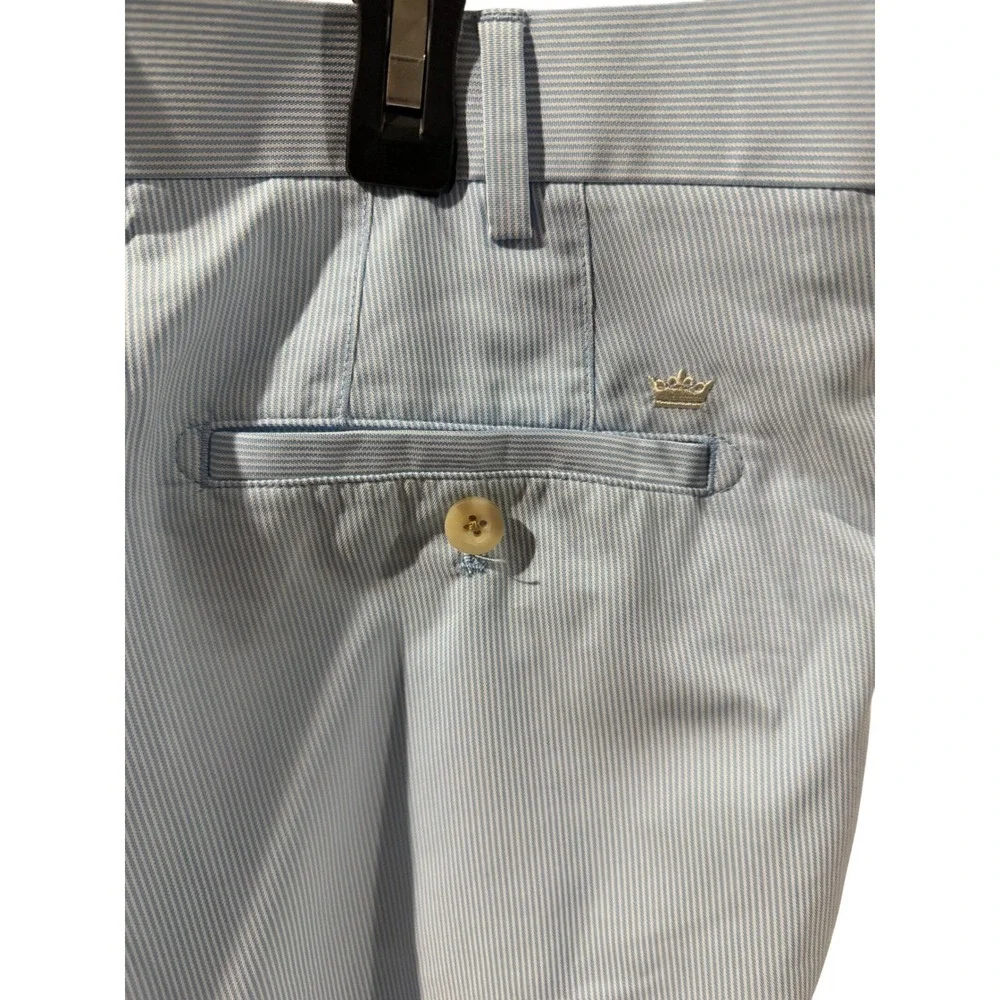 Peter Millar Crown Sport Mens 38 Blue White Strip Wicking Golf Shorts Seersucker
